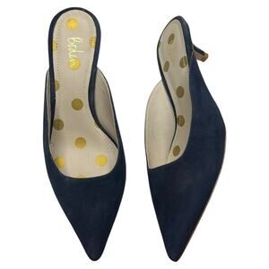 Boden Mules Size 6 37 Navy Blue Tyra Kitten Heels Suede Slides Pointed Toe